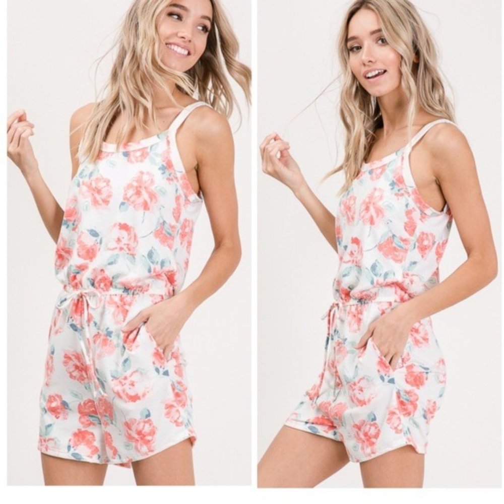 White Pink Floral Romper